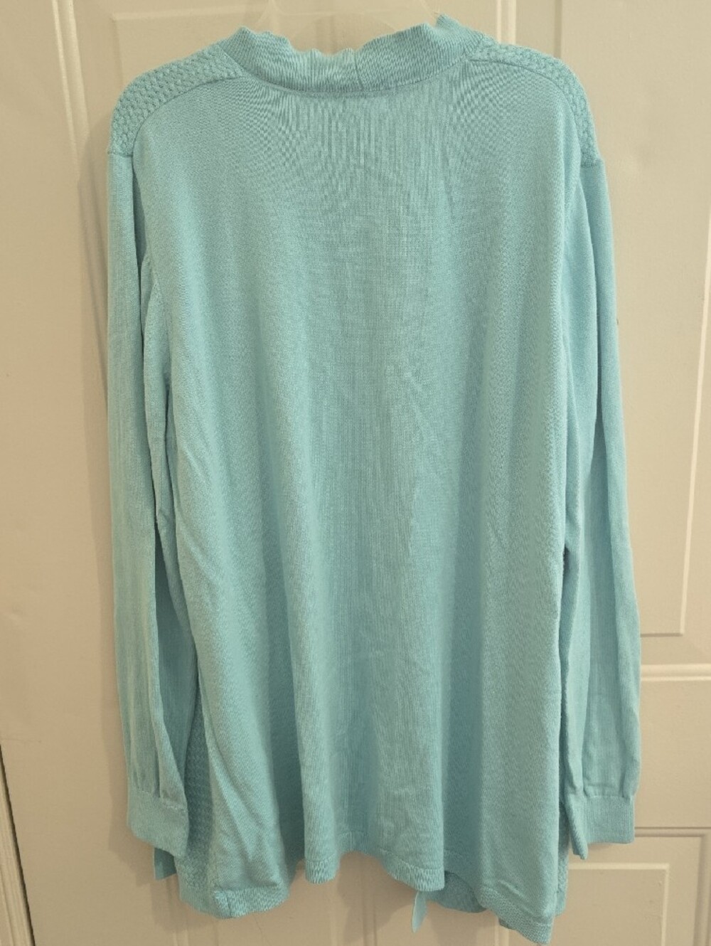 L.L. Bean 100% Supima Cotton Blue Open Front Cardigan Sweater XL Textured Knit - Picture 7 of 7